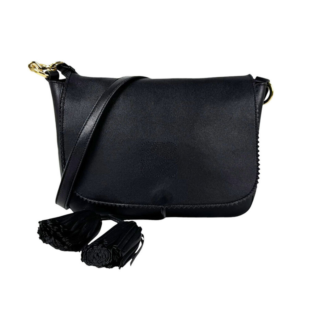 Loewe LOEWE Shoulder Bag Anagram Leather Black Gold Women's z11117